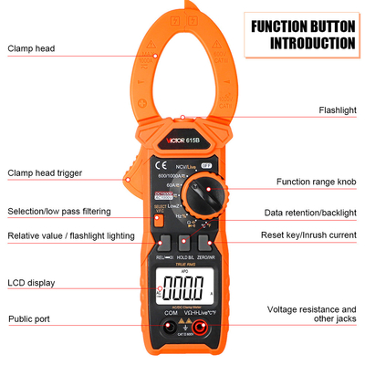 VICTOR 615B DC 1500V 1000A True RMS AC DC 디지털 클램프 멀티미터 라이브 NCV 태양 에너지 클램프 미터