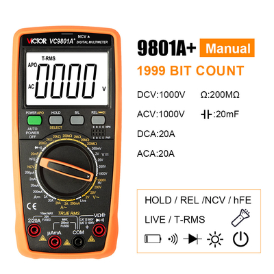 빅터 VC9801A+ 9801 포켓 멀티미터 True RMS 온도 용량미터 트랜지스터 검사기