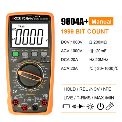 빅터 VC9804A+ 9804 포켓 멀티미터 True RMS AC DC 1000V 20A 멀티미터 디지털