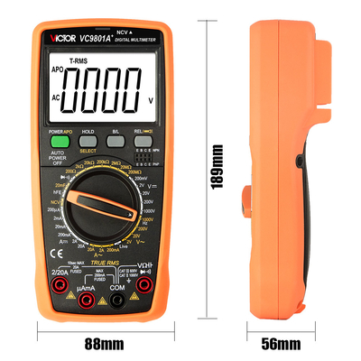VICTOR VC9805A+1999 ((3 1/2) True RMS 디지털 멀티미터 검사기 저항 측정 AC DC 1000V 20A 볼트 미터 암페미터