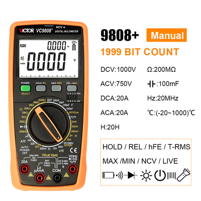 VICTOR VC9808+ 디지털 멀티미터 2000uF 용량미터 10MHz LCR 테스트로 주파수 온도 및 인덕턴스 측정