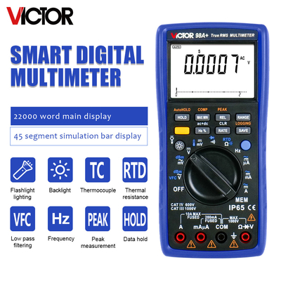 VICTOR 98A+ VICTOR 디지털 멀티미터 22000 카운트 디스플레이 자동 범위 멀티미터 USB