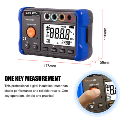 AC True RMS Digital Earth Resistance Tester 3 Pole 4 Pole Method Measurement